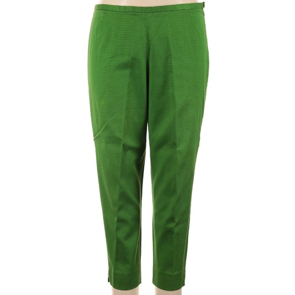 Lafayette 148 New York Green Cotton Stretch High Rise Straight Leg Pants Size 16 - Picture 1 of 4